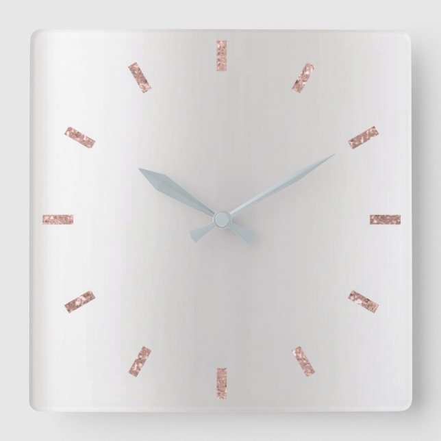 Gray Silver Rose Blush Pink Ombre Minimal Black Square Wall Clock (Front)