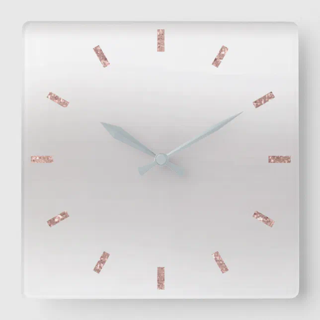 Gray Silver Rose Blush Pink Ombre Minimal Glitter Square Wall Clock ...
