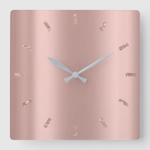 Gray Silver Rose Blush Pink Peach Minimal Glitter Square Wall Clock