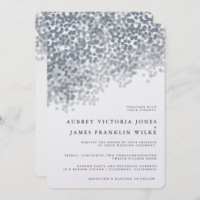 Gray Silver Shimmer Light Shower Invitations (Front/Back)