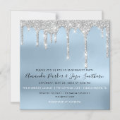 Gray Silver Spark Drips Bridal Wedding Blue Magnetic Invitation (Front)