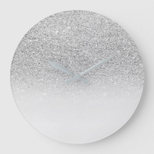 Gray Silver Sparkl Ombre Minimal Monochromatic Large Clock