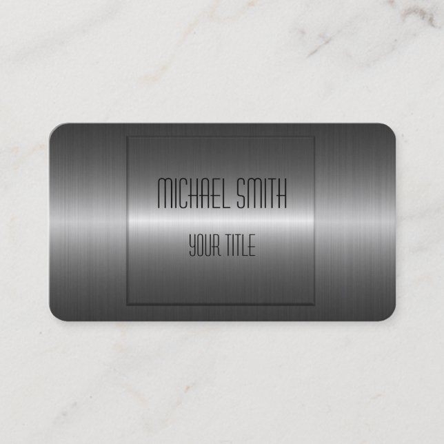 Gray Silver Stainless Steel Metal Business Card (Front)
