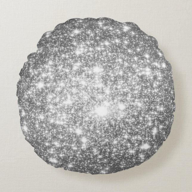 Gray Silver Stars Round Pillow (Front)