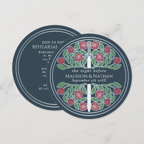 Gray Silver Sword Royal Wedding Rehearsal  Invitation