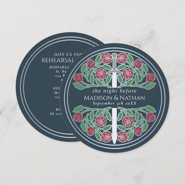 Gray Silver Sword Royal Wedding Rehearsal  Invitation (Front/Back)