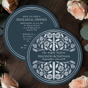 Gray Silver Sword Royal Wedding Rehearsal Invitation