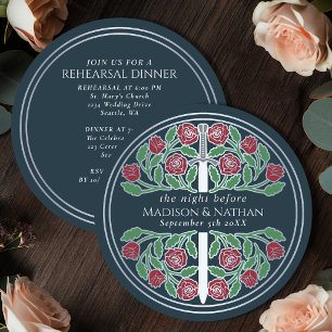 Gray Silver Sword Royal Wedding Rehearsal Invitation