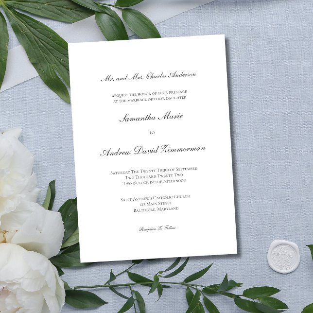 Gray Silver Traditional Formal Elegant Wedding Invitation (Grey Silver Traditional Wording Classic Formal Wedding Invitation)