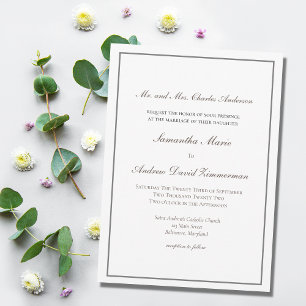 Gray Silver Traditional Formal Elegant Wedding Invitation