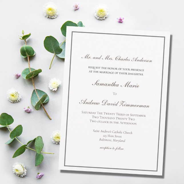Gray Silver Traditional Formal Elegant Wedding  Invitation (Creator Uploaded)
