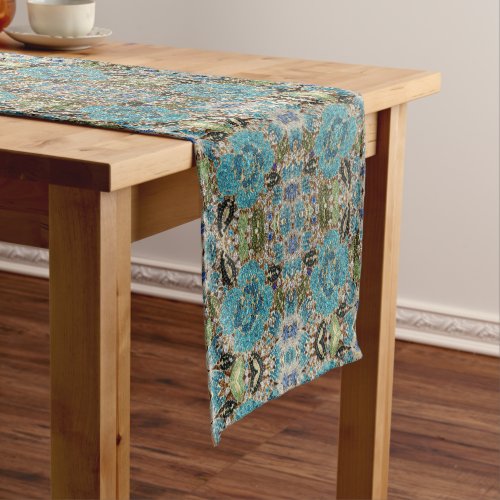 gray silver turquoise teal blue bohemian medium table runner