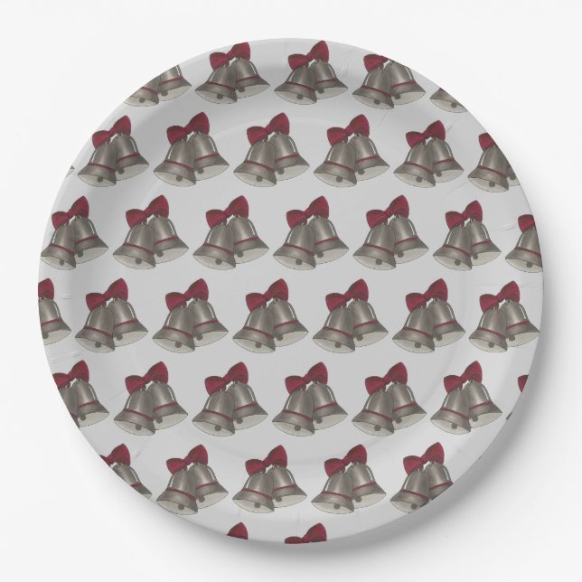 Gray Silver Wedding Bells Marriage Anniversary Paper Plates (Front)