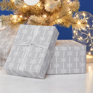Gray Silver & White Christmas Snowflakes Pattern Wrapping Paper