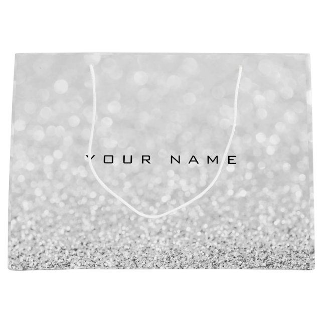 Gray Silver White Glitter Favor Gift Name Large Gift Bag (Front)