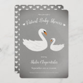 Gray Silver White Swan Bird Virtual Baby Shower Invitation (Front/Back)