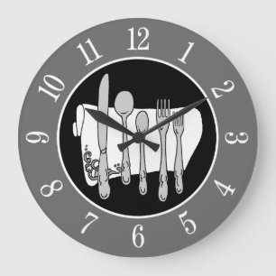 Gray Silverware Napkin Elegant Clock with Numbers