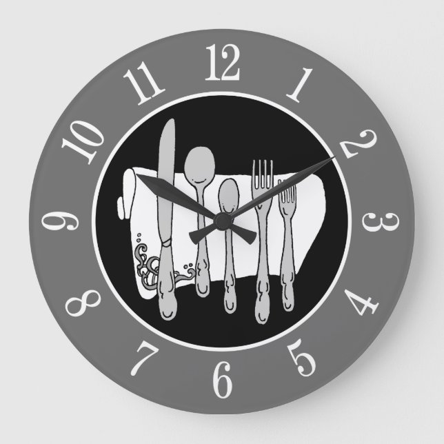 Gray Silverware Napkin Elegant Clock with Numbers (Front)