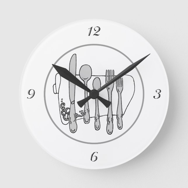 Gray Silverware White Napkin Black Numbers Clock (Front)