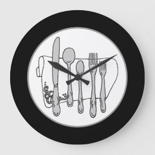 Gray Silverware White Napkin No Numbers Clock