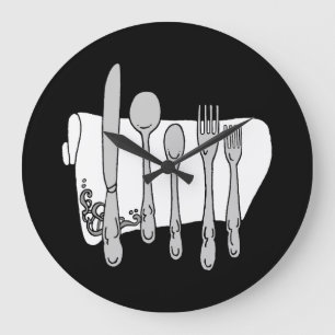 Gray Silverware White Napkin No Numbers Clock