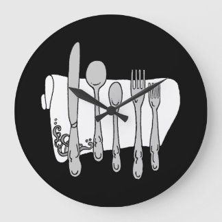 Gray Silverware White Napkin No Numbers Clock