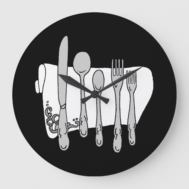 Gray Silverware White Napkin No Numbers Clock (Front)