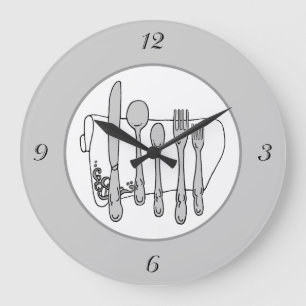 Gray Silverware White Napkin Simple Numbers Clock