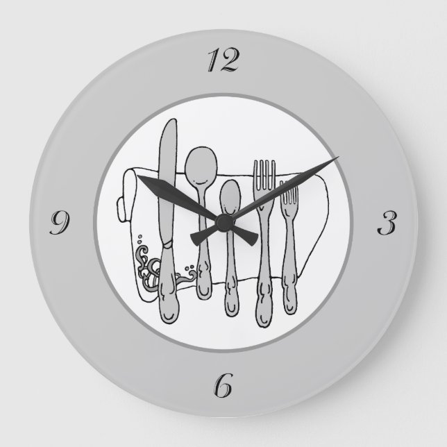 Gray Silverware White Napkin Simple Numbers Clock (Front)