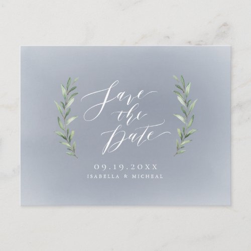 Gray simple calligraphy rustic greenery wedding announcement postcard