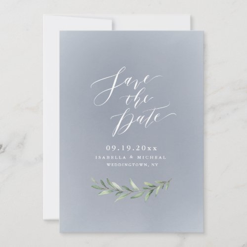 Gray simple calligraphy rustic greenery wedding save the date