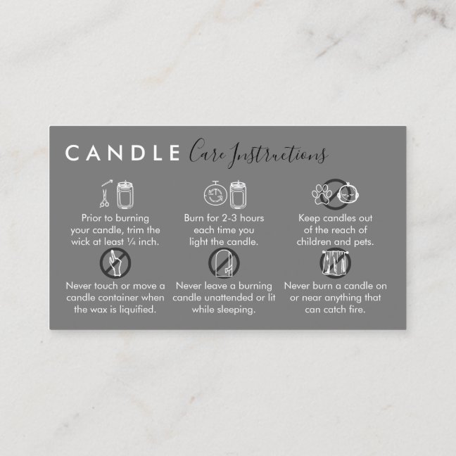 Gray Simple Candle Care Instructions Business Card