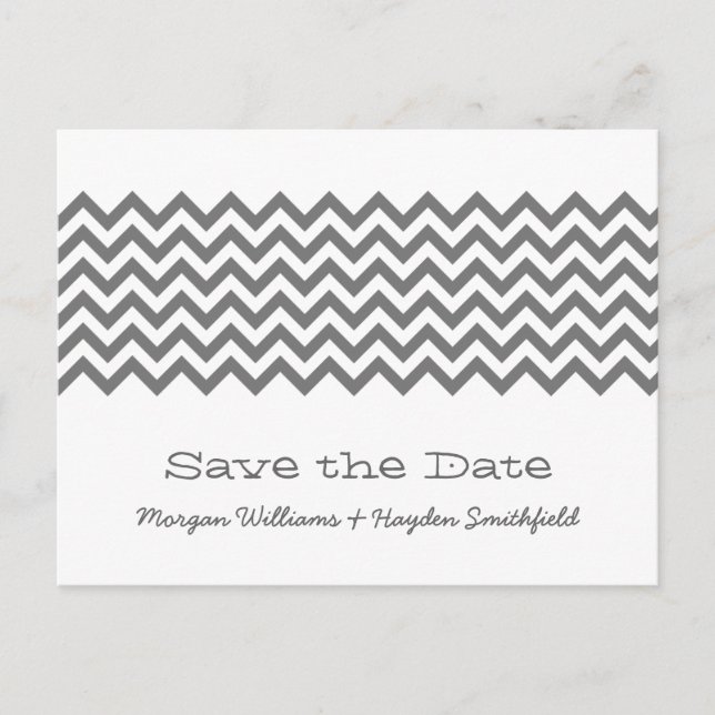 Gray Simple Chevron Save the Date Postcard (Front)