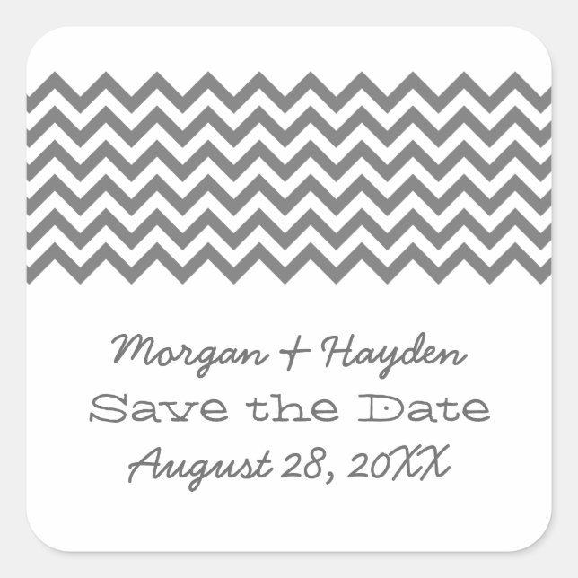 Gray Simple Chevron Save the Date Stickers (Front)