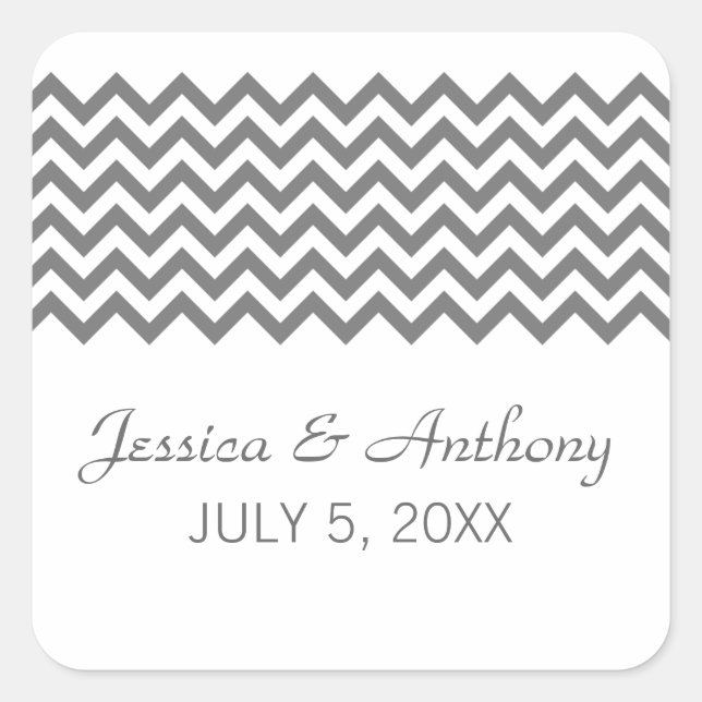 Gray Simple Chevron Wedding Stickers (Front)