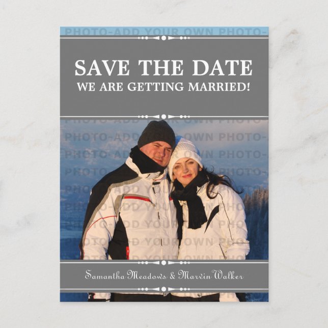 Gray Simple Chic Photo Save the Date Postcard (Front)