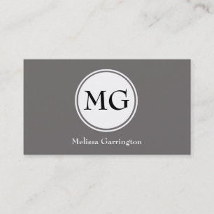 Gray Simple Circle Monogram Custom Business Cards