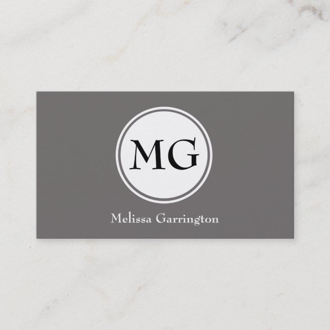 Gray Simple Circle Monogram Custom Business Cards (Front)