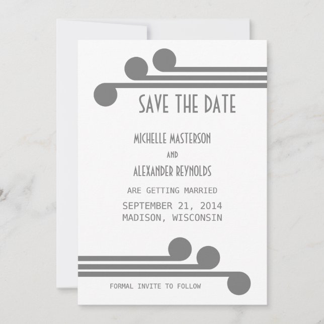 Gray Simple Deco Chic Save the Date Invite (Front)