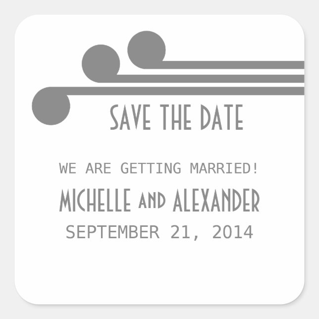 Gray Simple Deco Chic Save the Date Stickers (Front)