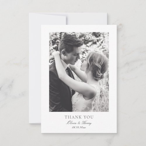 Gray Simple Elegant Monogram Wedding Photo Thank You Card