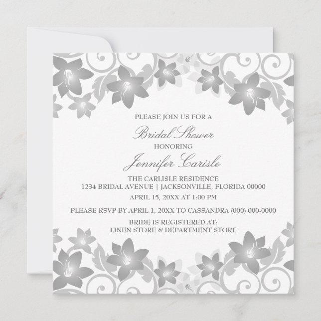 Gray Simple Floral Bridal Shower Invite (Front)