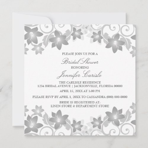 Gray Simple Floral Bridal Shower Invite