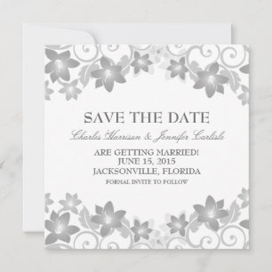 Gray Simple Floral Save the Date Invite