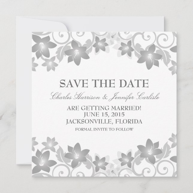 Gray Simple Floral Save the Date Invite (Front)