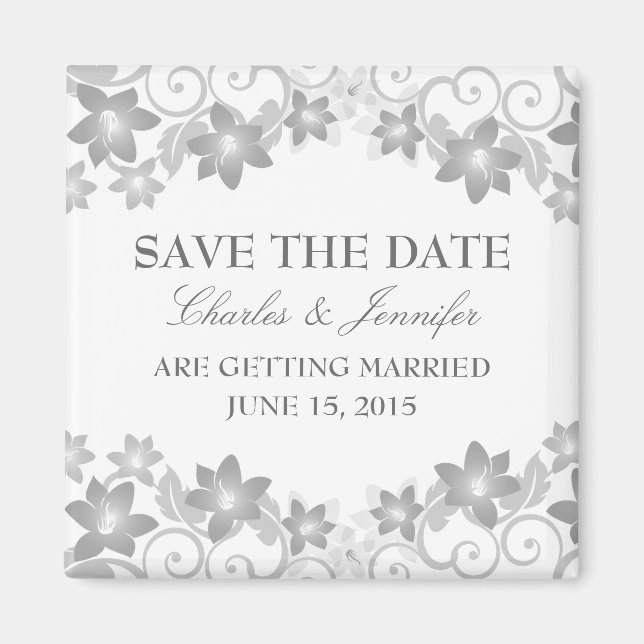 Gray Simple Floral Save the Date Magnet (Front)