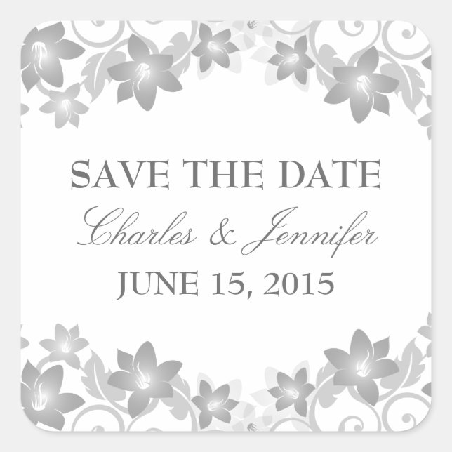 Gray Simple Floral Save the Date Stickers (Front)