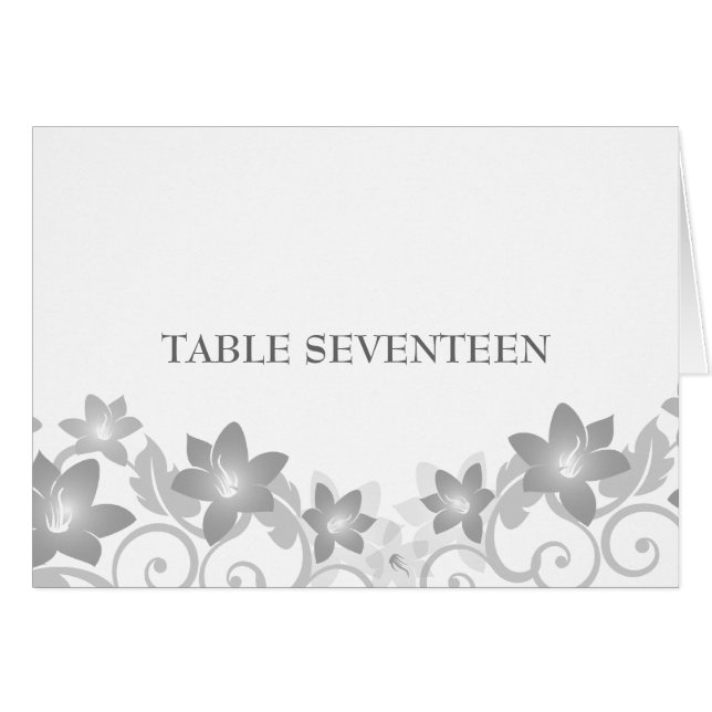 Gray Simple Floral Table Number Card (Front Horizontal)