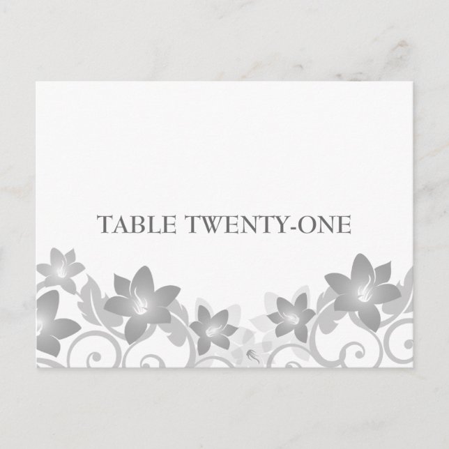 Gray Simple Floral Table Number Postcard (Front)