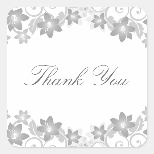 Gray Simple Floral Thank You Stickers (Front)
